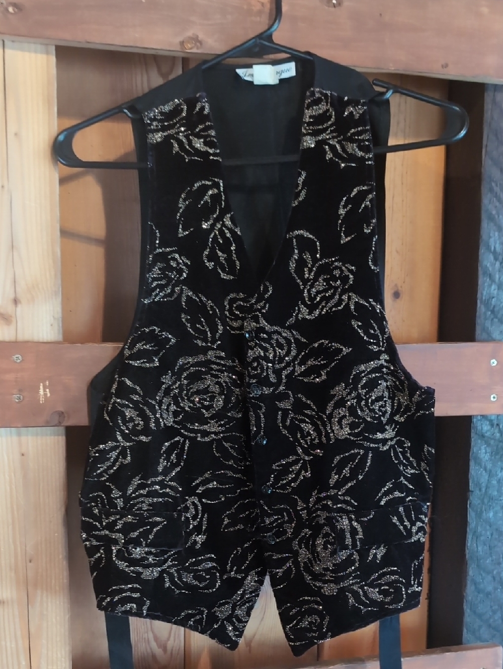 Vintage JERI Marque Black Velvet Floral Embroidered Vest